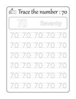 Trace the number 70. Number Tracing for Kids vector