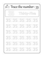 Trace the number 35. Number Tracing for Kids vector