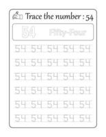 Trace the number 54. Number Tracing for Kids vector