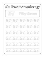 Trace the number 57. Number Tracing for Kids vector