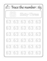 Trace the number 63. Number Tracing for Kids vector