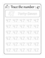 Trace the number 47. Number Tracing for Kids vector