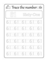 Trace the number 61. Number Tracing for Kids vector