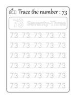 Trace the number 73. Number Tracing for Kids vector