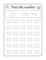 Trace the number 52. Number Tracing for Kids vector