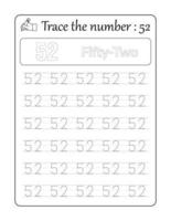 Trace the number 52. Number Tracing for Kids vector