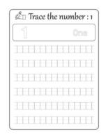 Trace the number 1. Number Tracing for kids vector