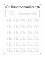 Trace the number 76. Number Tracing for Kids vector