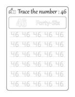 Trace the number 46. Number Tracing for Kids vector