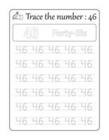 Trace the number 46. Number Tracing for Kids vector