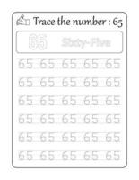 Trace the number 65. Number Tracing for Kids vector