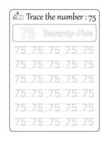 Trace the number 75. Number Tracing for Kids vector