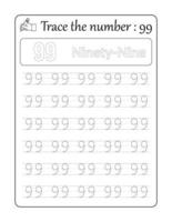 Trace the number 99. Number Tracing for Kids vector