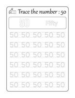 Trace the number 50. Number Tracing for Kids vector