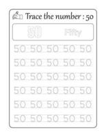 Trace the number 50. Number Tracing for Kids vector