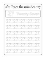 Trace the number 27. Number Tracing for kids vector