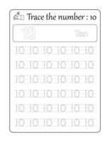 Trace the number 10. Number Tracing for kids vector