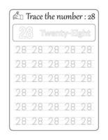 Trace the number 28. Number Tracing for kids vector