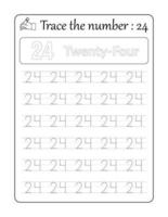 Trace the number 24. Number Tracing for kids vector