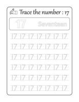 Trace the number 17. Number Tracing for kids vector