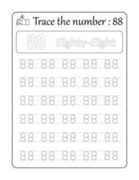 Trace the number 88. Number Tracing for Kids vector