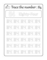 Trace the number 84. Number Tracing for Kids vector