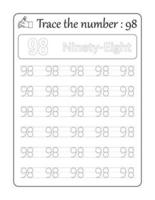 rastrear el número 98. rastreo de números para niños vector
