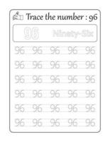 rastrear el número 96. rastreo de números para niños vector