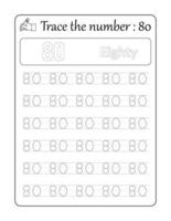 Trace the number 80. Number Tracing for Kids vector