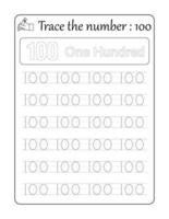 Trace the number 100. Number Tracing for Kids vector