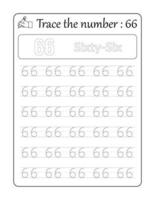 Trace the number 66. Number Tracing for Kids vector