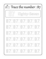 Trace the number 87. Number Tracing for Kids vector