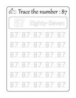 Trace the number 87. Number Tracing for Kids vector