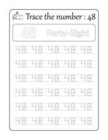 Trace the number 48. Number Tracing for Kids vector