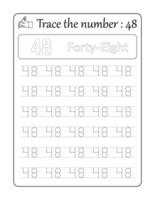 Trace the number 48. Number Tracing for Kids vector