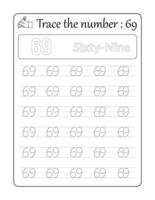Trace the number 69. Number Tracing for Kids vector