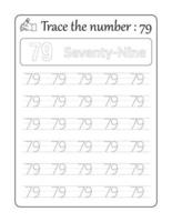 Trace the number 79. Number Tracing for Kids vector