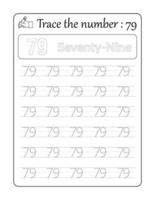 Trace the number 79. Number Tracing for Kids vector