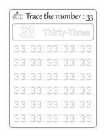 Trace the number 33. Number Tracing for Kids vector