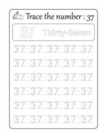 Trace the number 37. Number Tracing for Kids vector