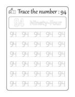 Trace the number 94. Number Tracing for Kids vector