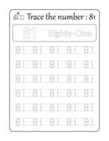 Trace the number 81. Number Tracing for Kids vector