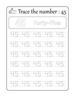 Trace the number 45. Number Tracing for Kids vector