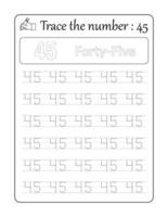 Trace the number 45. Number Tracing for Kids vector