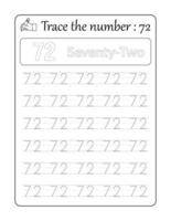 Trace the number 72. Number Tracing for Kids vector