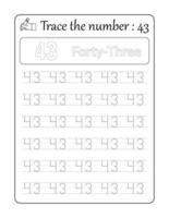 Trace the number 43. Number Tracing for Kids vector