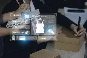 Attractive Asian SME business woman working at home office. online shopping concept photo