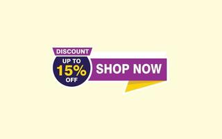 15 Percent discount offer, clearance, promotion banner layout with sticker badge. vector