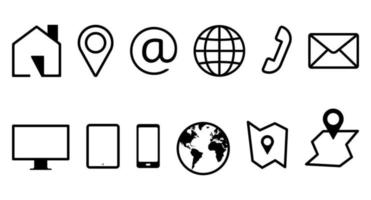 Business contact icon set. Group of Communication symbols for web and mobile app. Outline style Vector illustration