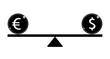 Euro and dollar parity concept. Dollar and euro coins on a balanced seesaw vector